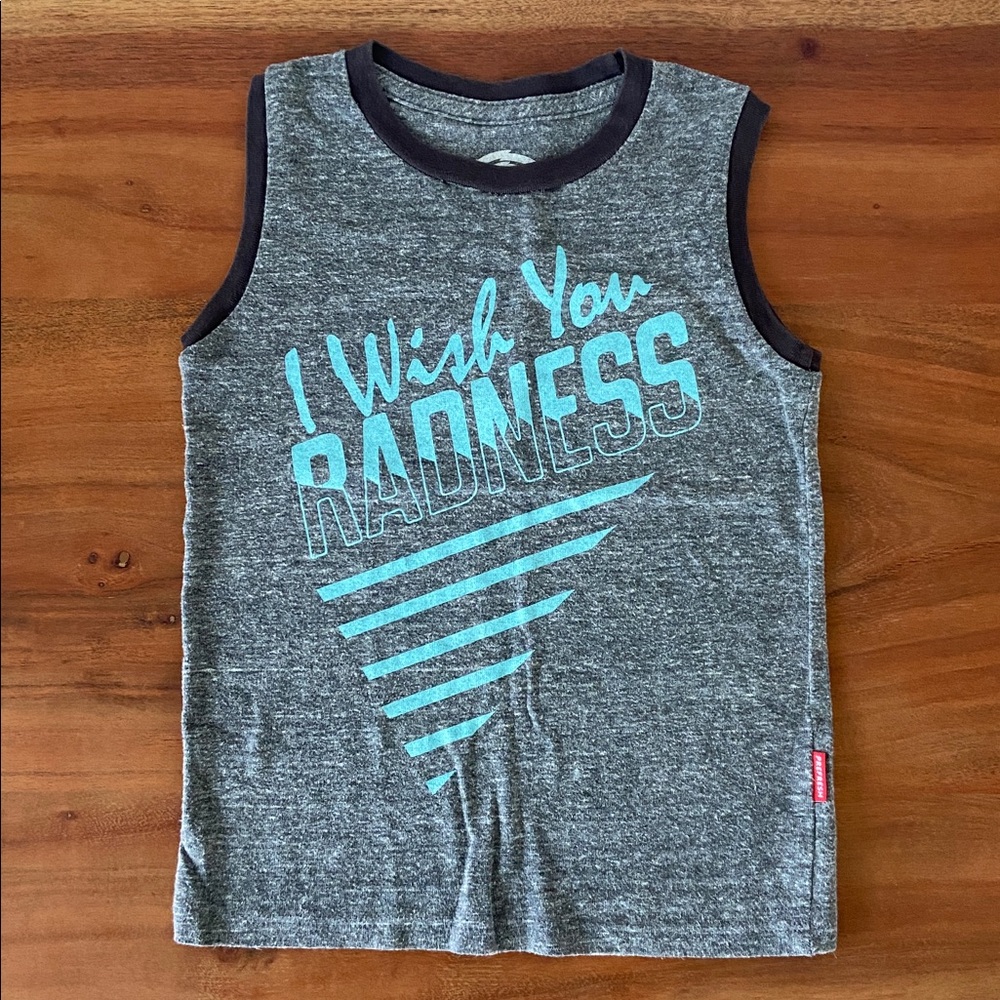 Prefresh boys sleeveless tee tank top muscle tee heather grey wish you radness 5